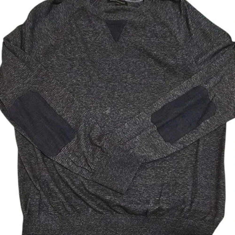 Banana Republic Men's XL Gray V-Neck Sweater Elbow Patches Cotton Blend Knit